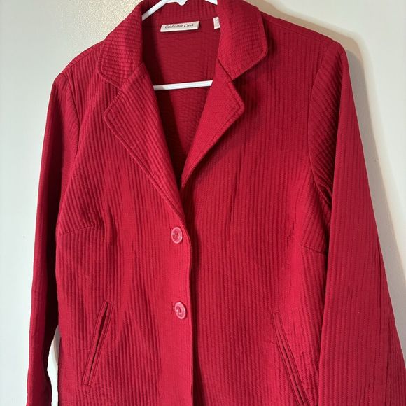 Coldwater Creek Silk Blend Blazer Barn Jacket Red Quilted Size 14 - Picture 2 of 6